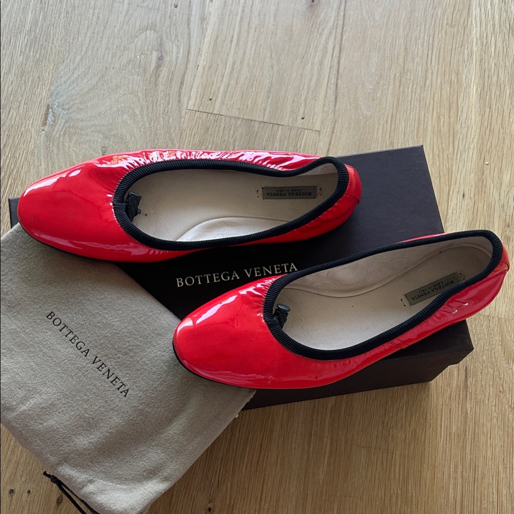Bottega Veneta Red Patent Leather Flats